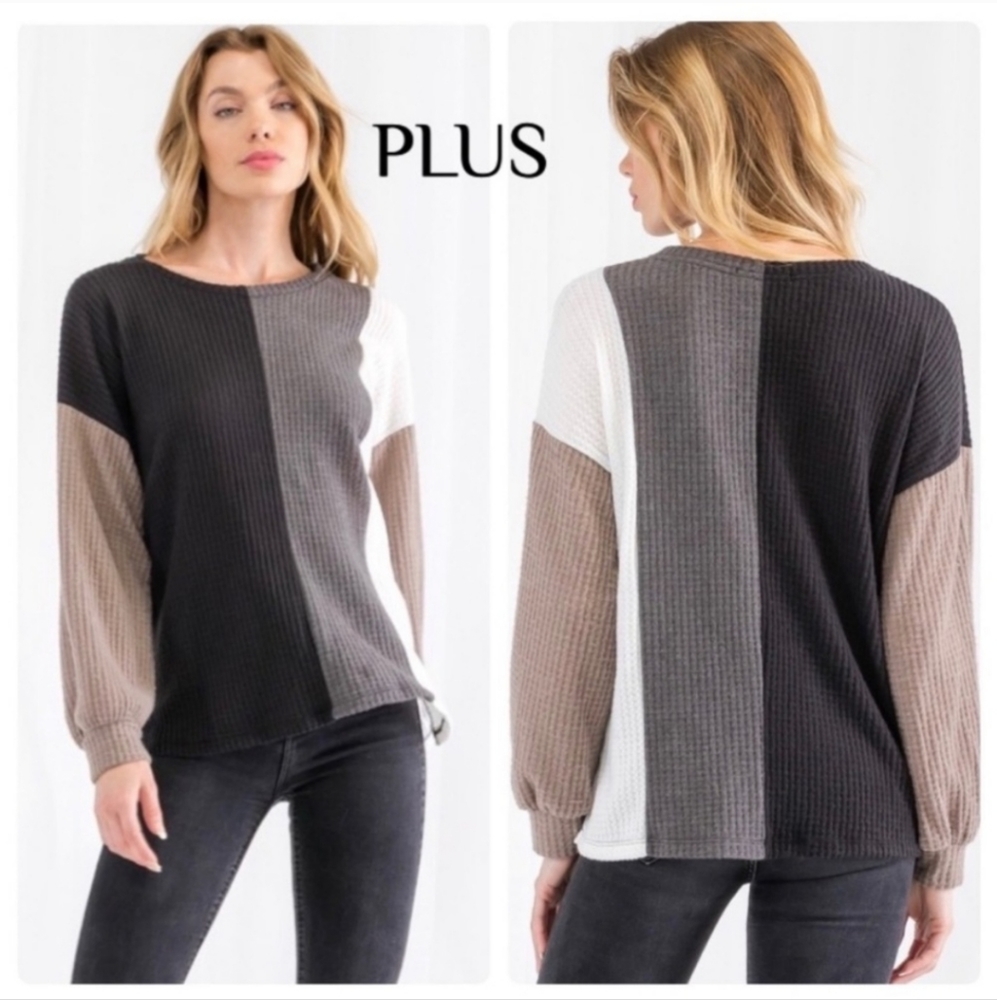 PLUS SIZE Waffle Color Block Top(3X)✨️ - Picture 3 of 11